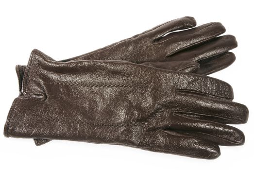 Pair of l brown  leather gloves isolated on white background                