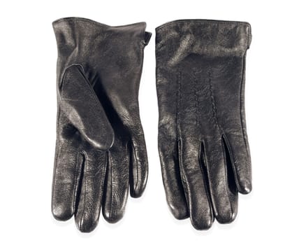 Pair of old  men's black leather gloves isolated on white                