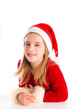 Christmas Santa blond kid girl smiling happy isolated on white