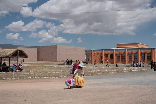 Museo Ceramico and Museo Litico, Tiwanaku archaeological site square, Bolivia, South America