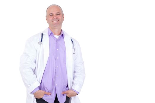 Middle age male practitioner doctor looking at you relaxed with a confident genuine smile