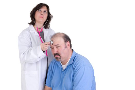 Day dreaming intern and her able to remain calm and not become annoyed patient, perhaps she is not sure what to do or bored with her job