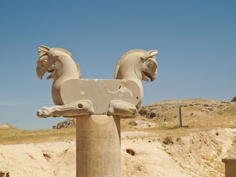 Two-headed Griffin statue in an ancient city of Persepolis in Shiraz in Iran