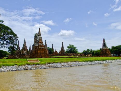 Chaiwatthanaram buddhist monastery on the bank of Chaopraya river in Ayutthaya, old capital city, in Thailand