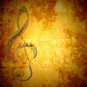 treble clef musical sepia grunge background with copy space for text