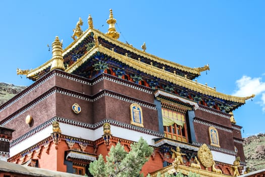 Exterior of old Chinese structure in Tibet during a sunny day