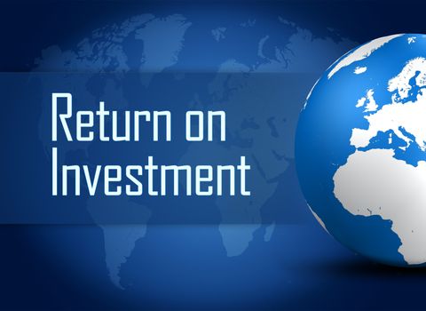 Return on Investment concept with globe on blue background