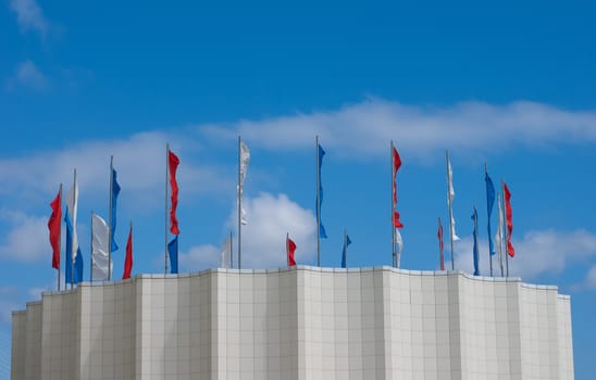 Roof with flags in the city of Vladivostok