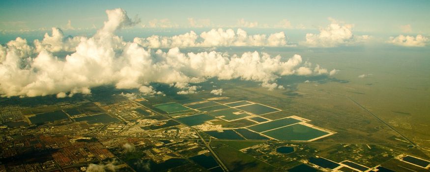 Panoramic aerial view of cloudscape over Miami city, Florida, U,S,A,
