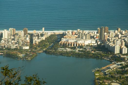 Skyscrapers in a city surrounded by the sea, Lagoa Rodrigo De Freitas, Rio de Janeiro, Brazil
