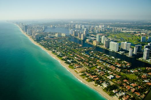 An aerial view of the seashore in Miami.