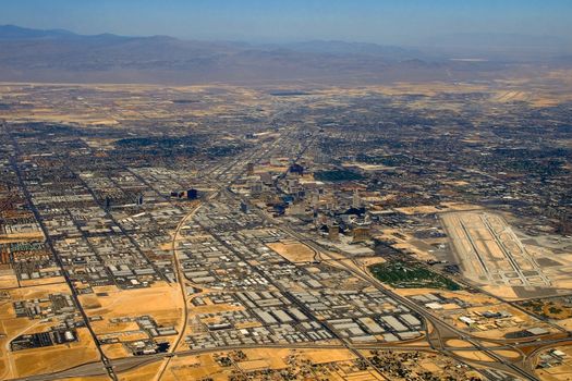An aerial shot taken in Las Vegas, Nevada, USA.
