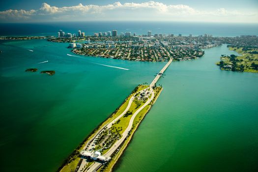 An aerial view over Miami, Florida.