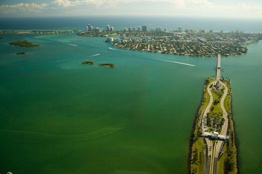 Aerial view over Miami in Florida.