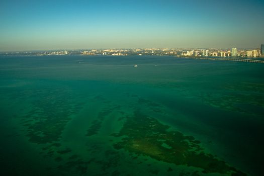 Aerial view of the Atlantic Ocean with Miami city in the background, Miami-Dade County, Florida, USA