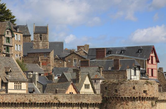Details of the roofs and houses from the village under the monastry on the Mountain Saint Michel.