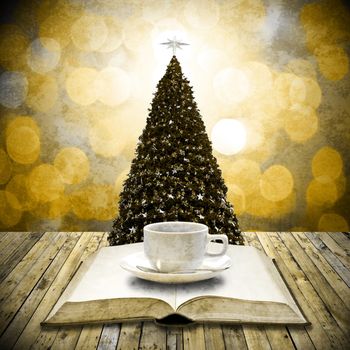 Read bible and drink coffee in Christmas day, Retro style