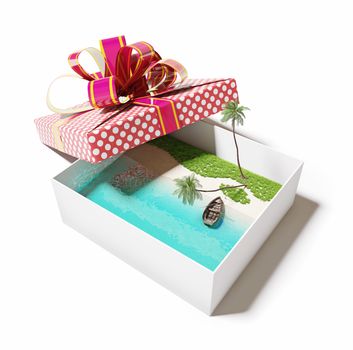 beautiful tropical island in the gift box (creative concept)