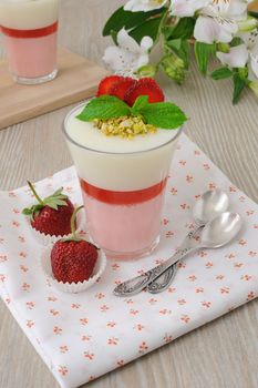 Light and refreshing strawberry yogurt dessert with pistachios