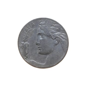 Ancient Italian coin isolated over a white background