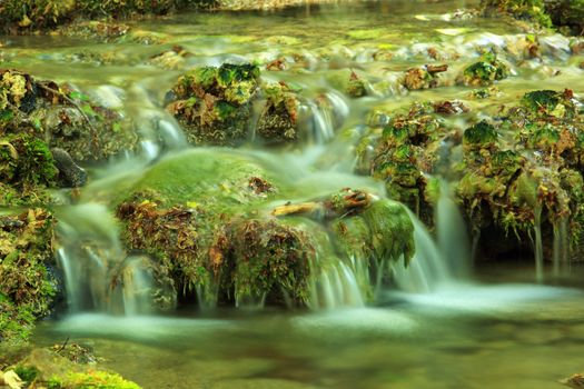 Waterfall, mountain stream. Black River. Crimea, Ukraine.