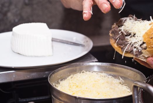 Sandwich with spleen ricotta and cheese. typical Sicilian food