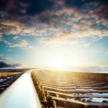 railroad close up to sunset