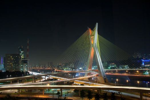 Beautiful bridge lit up at night in Sao Paulo, Brazil