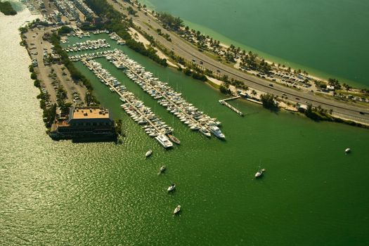 Aerial view of boats docked at a marina, Miami, Miami-Dade County, Florida, USA