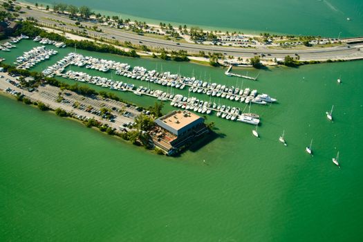 Aerial view of boats docked at a marina, Miami, Miami-Dade County, Florida, USA