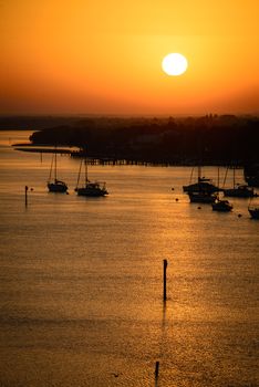 Silhouette of boats in the Atlantic ocean, Fort Myers, Lee County, Florida, USA