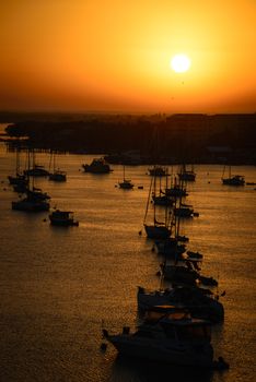 Silhouette of boats in the Atlantic ocean, Fort Myers, Lee County, Florida, USA