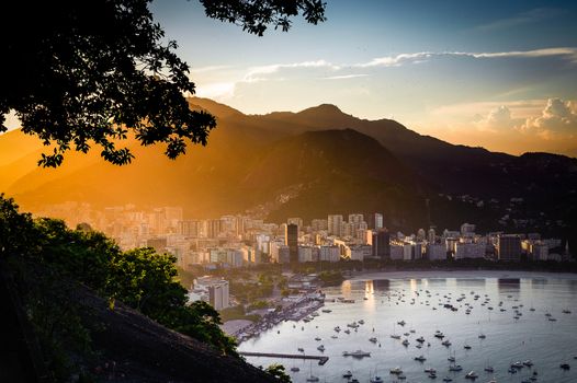 Aerial view of buildings on the beach front, Botafogo, Guanabara Bay, Rio De Janeiro, Brazil