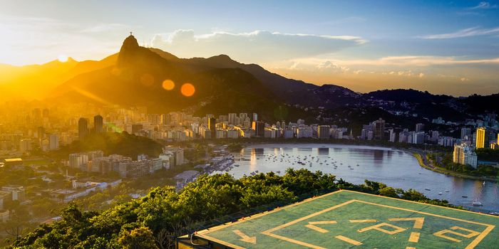 Aerial view of buildings on the beach front, Botafogo, Guanabara Bay, Rio De Janeiro, Brazil