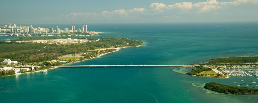 Aerial view of a bridge over the Atlantic Ocean, Miami, Florida, USA