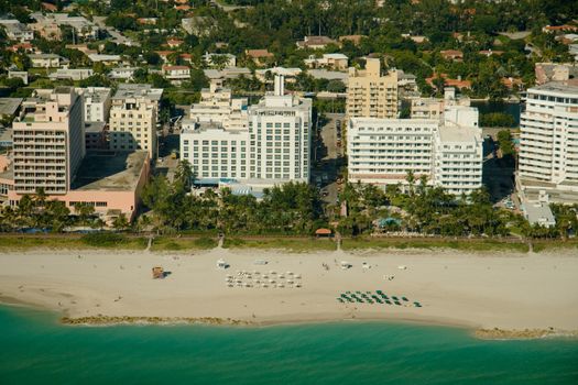 Aerial view of buildings in a city at the waterfront, Miami, Miami-Dade County, Florida, USA