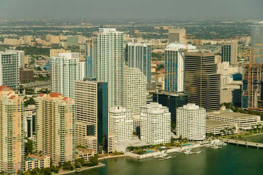 Aerial view of buildings in a city at the waterfront, Miami, Miami-Dade County, Florida, USA