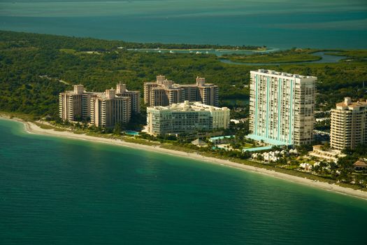 Aerial view of buildings at the waterfront, Miami, Florida, USA