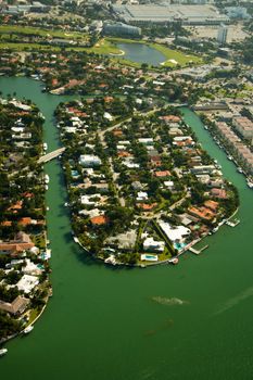 Aerial view of buildings at the waterfront, Miami, Florida, USA