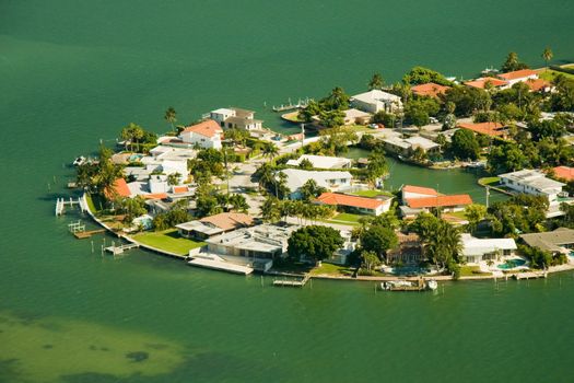 Aerial view of buildings at the waterfront, Miami, Florida, USA