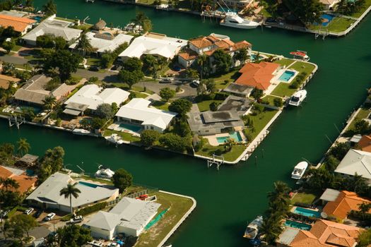 Aerial view of buildings at the waterfront, Miami, Florida, USA