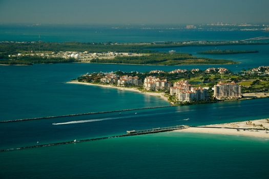 Aerial view of buildings on an island, Fisher Island, Miami, Miami-Dade County, Florida, USA