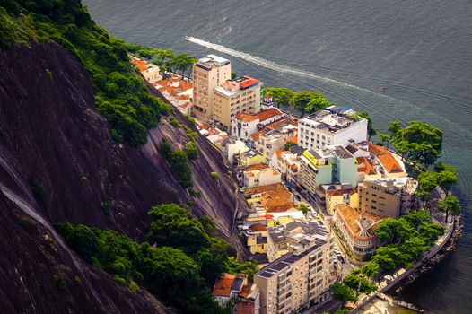 Aerial view of buildings on the coast, Urca, Rio de Janeiro, Brazil