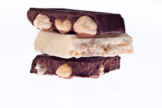 black and white chocolate bars with hazelnuts