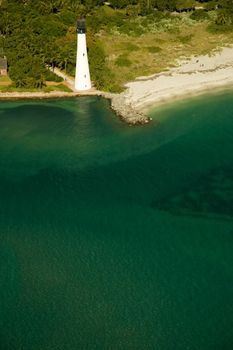 Aerial view of Cape Florida lighthouse, Key Biscayne, Miami, Florida.
