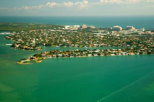 Aerial view of a city at the waterfront, Miami, Florida, USA