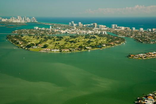 Aerial view of a city at the waterfront, Miami, Florida, USA
