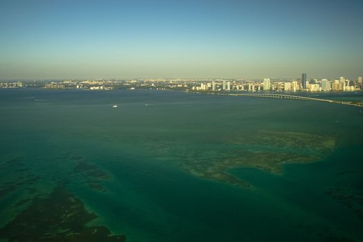 Aerial view of a city at the waterfront, Miami, Florida, USA