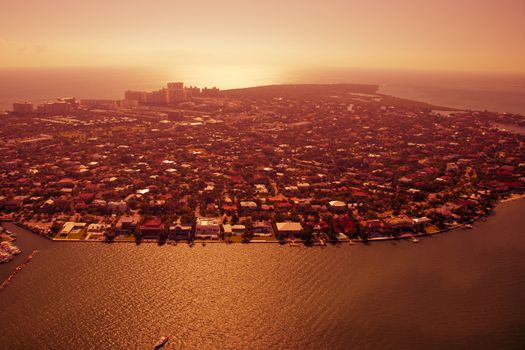 Aerial view of a city at the waterfront, Miami, Florida, USA