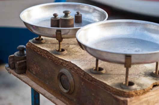 Vintage kitchen scales with brass weights